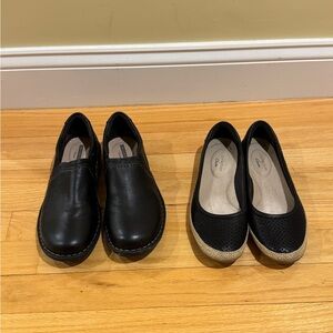 Two Pairs Clarks Black Leather Slip-On Shoes In Size 6.5 (New w/o Box)